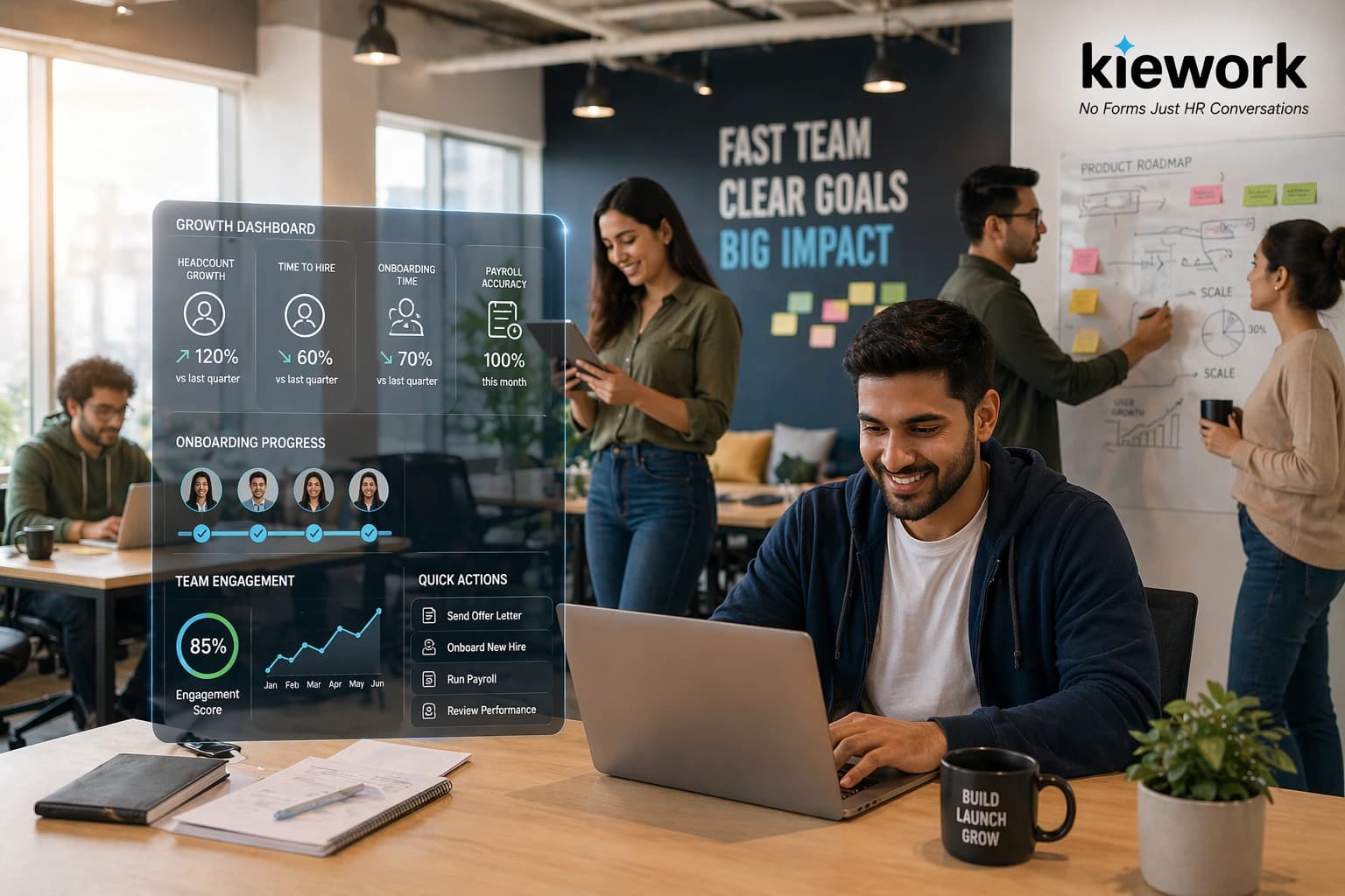 Startup team collaborating and scaling with automated HR tools