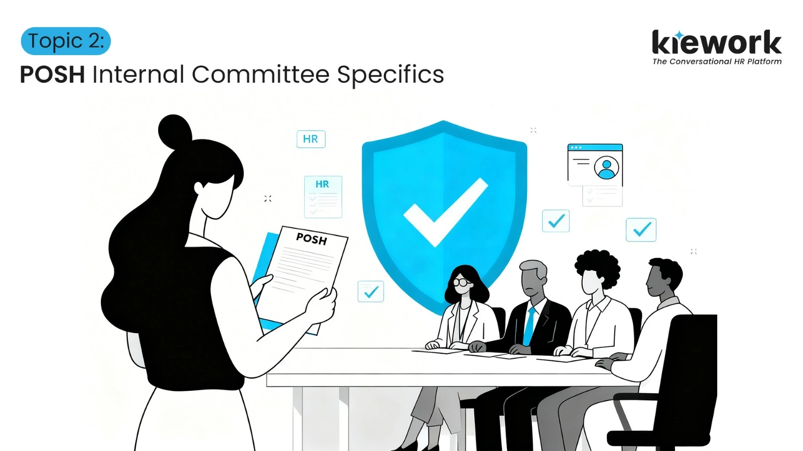 POSH internal committee inquiry with presiding officer, external member, and balanced representation in place