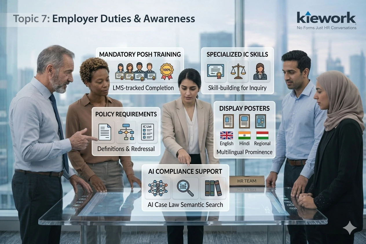 POSH training and awareness system ensuring mandatory compliance and policy communication across workforce