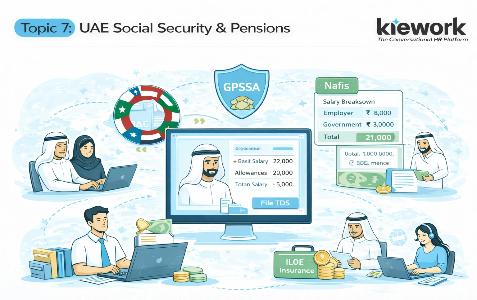 UAE pension compliance system managing contributions, Nafis subsidies, and unemployment insurance deductions